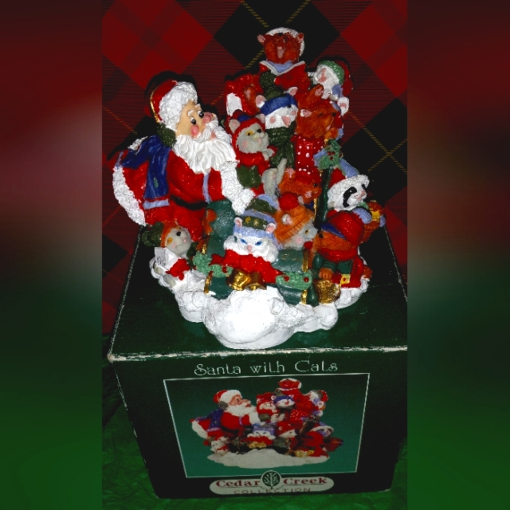 Christmas Decor "Santa with Cats" with original box.